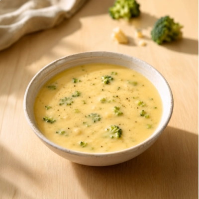 creme de batata com queijo e brócolis