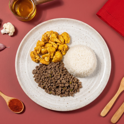 marmita - carne moída + arroz branco + couve-flor assada páprica marmita - carne moída + arroz branco + couve-flor assada páprica