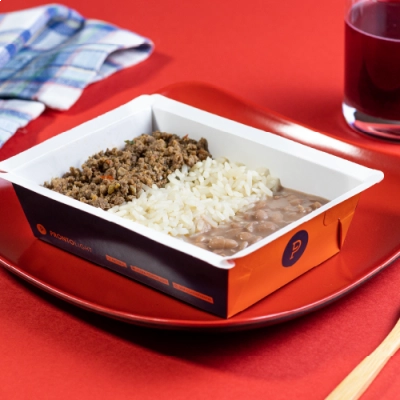 marmita - carne moída + arroz branco + feijão carioca