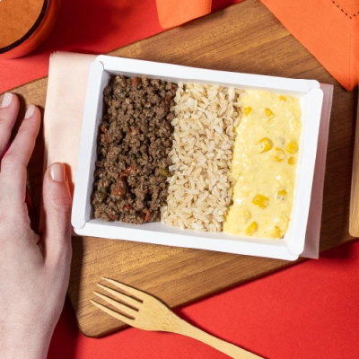 marmita - carne moída + arroz integral + creme de milho