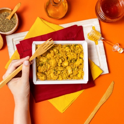 marmita - frango na mostarda e mel + arroz + legumes