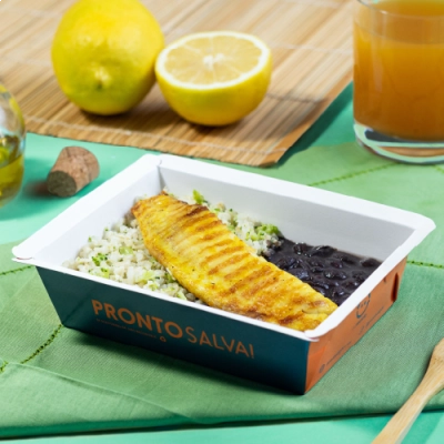 marmita - st, petter grelhado ao limão siciliano + arroz integral com brócolis + feijão preto
