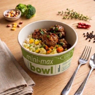 mini max Bowl - Almôndegas Caseiras com Arroz e Legumes
